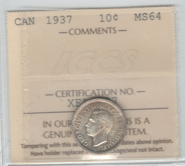 Canada: 1937 10 Cents    ICCS   MS64