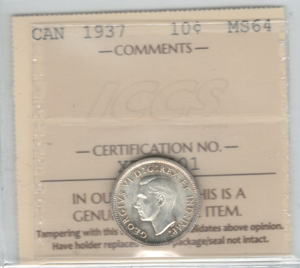 Canada: 1937 10  Cents ICCS MS64