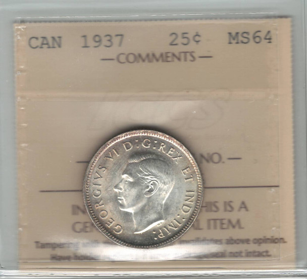 Canada: 1937 25 Cents ICCS  MS64