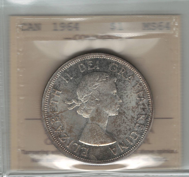 Canada: 1964 $1 Silver Dollar ICCS MS64