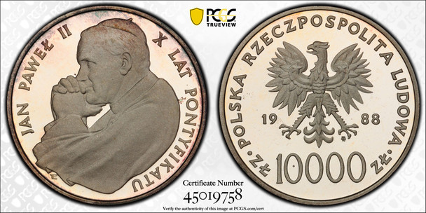 Poland: 1988 10000 Zloty John Paul II Silver Coin PCGS  PF68DCAM