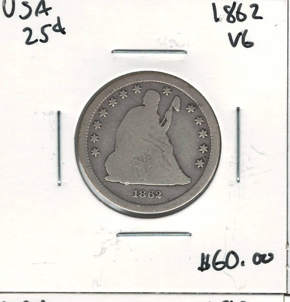 United States: 1862 25 Cent VG