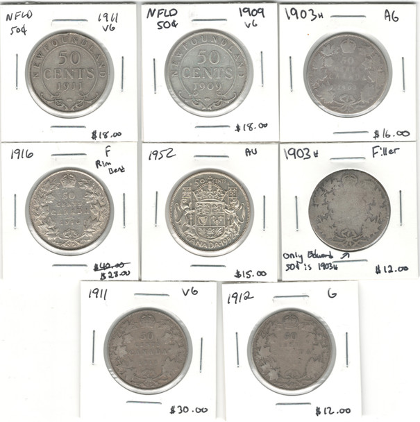 Canada: Includes Newfoundland 50 Cent Coin Lot Includes 8 Coins (SEE PICTURES)