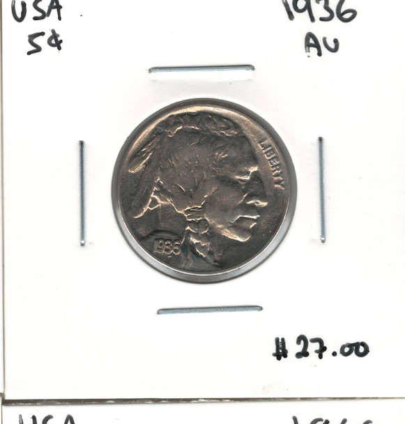 United States: 1936 5 Cent Indian Head AU