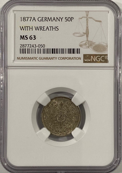 Germany: 1877A 50 Pfennig with Wreaths NGC MS63