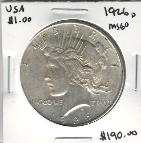 United States: 1926D Peace Dollar MS60