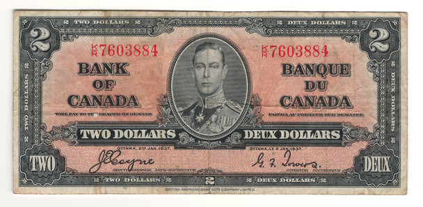 Canada: 1937 $2 Bank Of  Canada Banknote  BC-22c