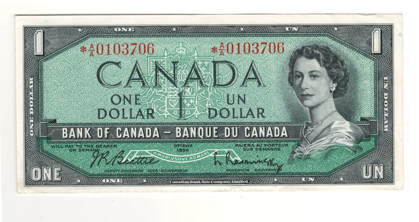 Canada: 1954 $1 Bank Of Canada Replacement Banknote  A/A