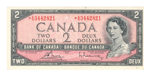 Canada: 1954 $2 Bank Of Canada Replacement Banknote A/G