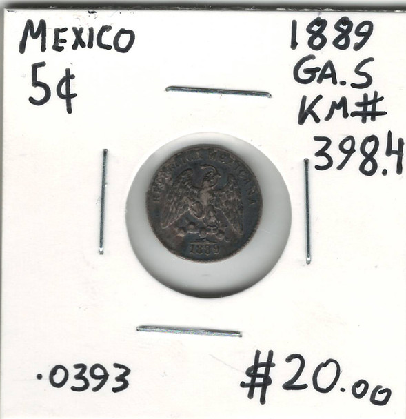 Mexico: 1889 GA. S. 5 Centavos