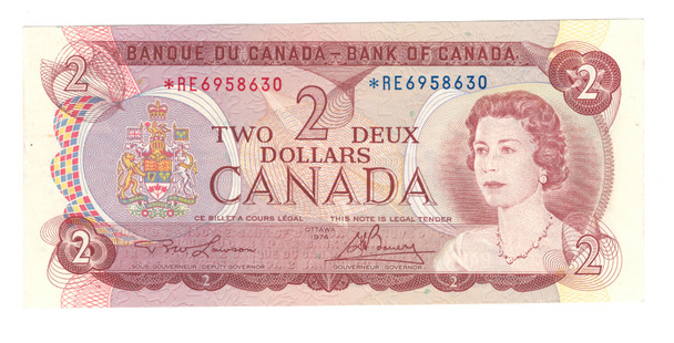 Canada: 1974 $2 Bank Of Canada Replacement  Banknote *RE