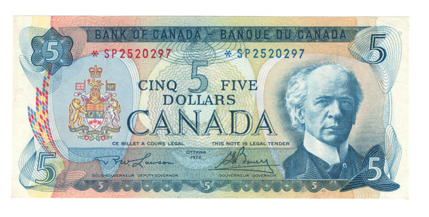 Canada: 1972 $5 Bank Of Canada Replacement  Banknote *SP