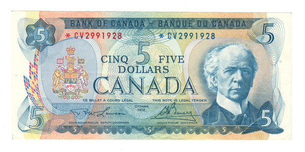 Canada: 1972 $5 Bank Of Canada Replacement Banknote *CV