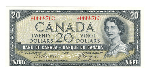 Canada: 1954 $20 Bank Of Canada Banknote BC-41a K/E
