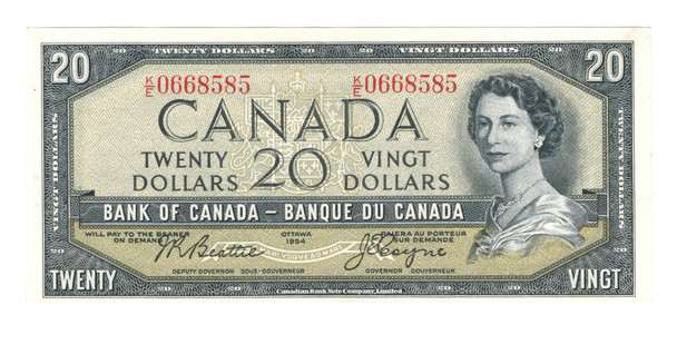 Canada: 1954 $20 Bank Of Canada Banknote BC-41b K/E