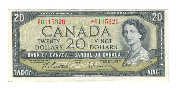 Canada: 1954 $20 Bank Of Canada Banknote  BC-41b V/E