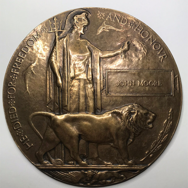 Great Britain: WWI Death Penny / Memorial Plaque to John Moore