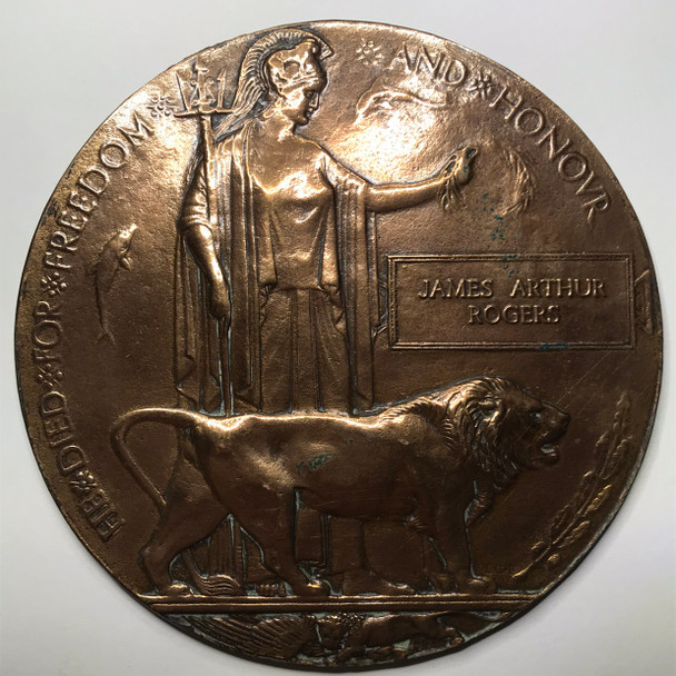Great Britain: WWI Death Penny / Memorial Plaque to James Arthur Rogers