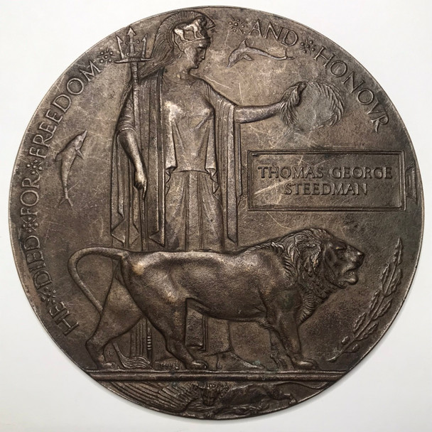 Great Britain: WWI Death Penny / Memorial Plaque to Thomas George Steedman