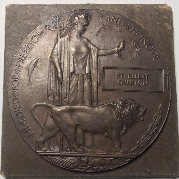 Great Britain: WWI Death Penny / Memorial Plaque to Ethelbert Overton