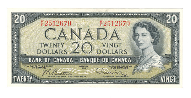 Canada: 1954 $20 Bank Of  Canada  Banknote W/E