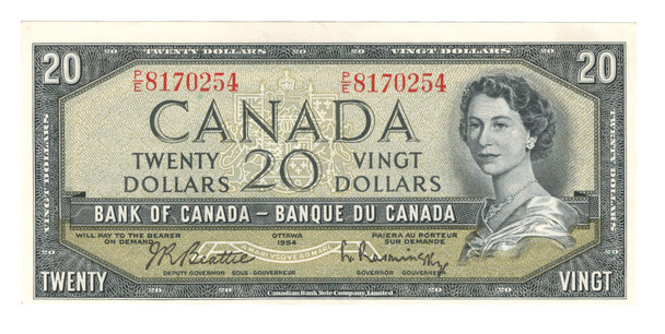 Canada: 1954 $20  Bank  Of  Canada  Banknote  P/E