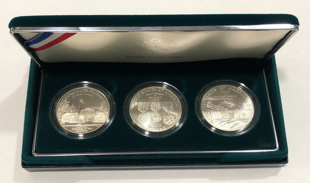 United States: 1994 US Veterans Commemorative Silver Dollars 3 Coin Set