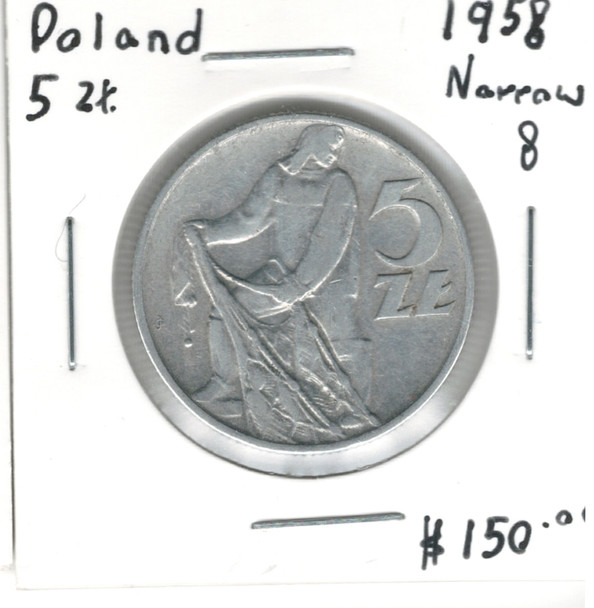 Poland: 1958 5 Zlotych Narrow 8