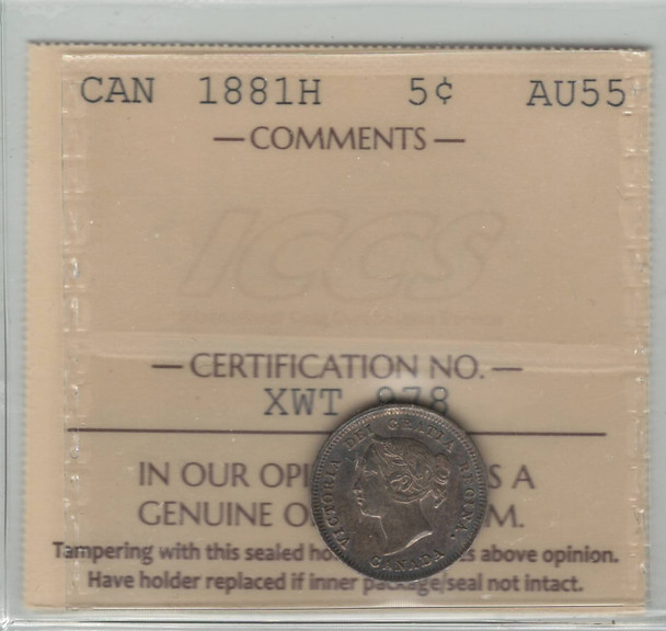 Canada: 1881H 5 Cent ICCS AU55