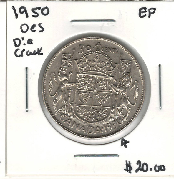 Canada: 1950 50 Cent Design Die Crack EF