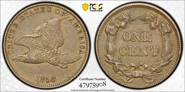 United States: 1858 1 Cent Small Letters PCGS AU53