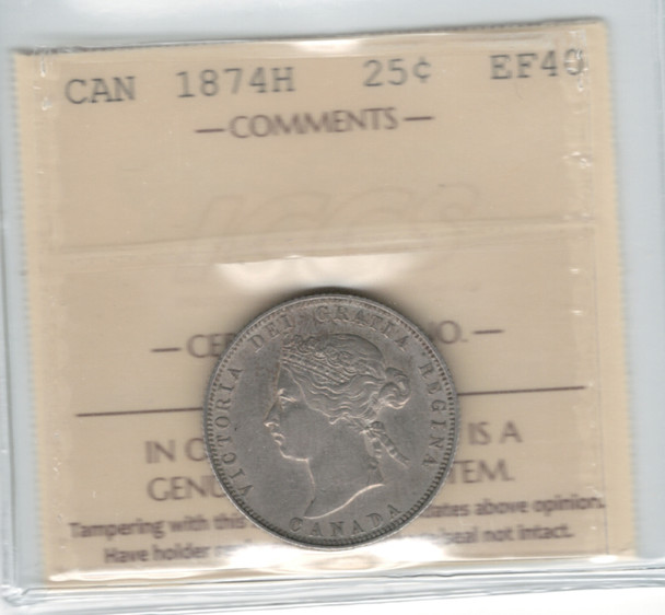 Canada: 1874H 25 Cent ICCS EF40