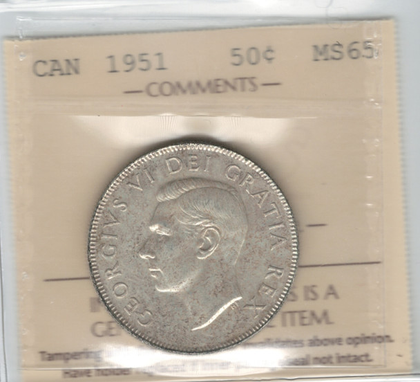 Canada: 1951 50 Cent ICCS  MS65