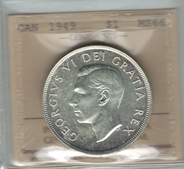 Canada: 1949 Silver Dollar  ICCS  MS66