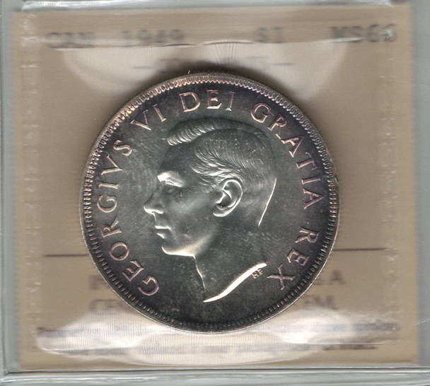 Canada: 1949  Silver   Dollar  ICCS   MS66
