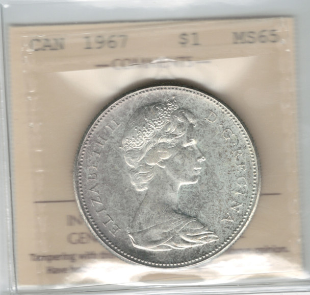 Canada: 1967 Silver Dollar ICCS  MS65