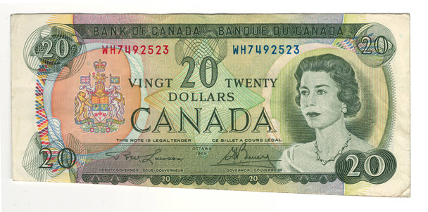 Canada: 1969 $20 Miscut Error  Banknote Bank of Canada