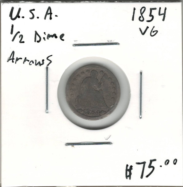 United States: 1854 Half Dime Arrows VG