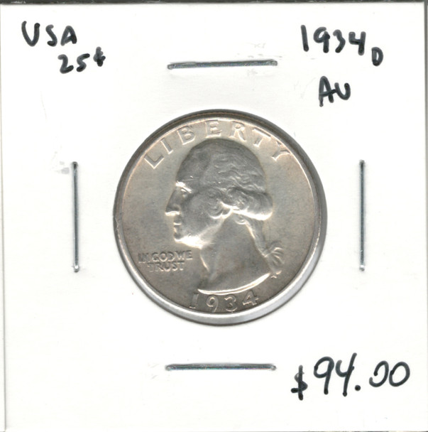 United States: 1934D 25 Cent AU50