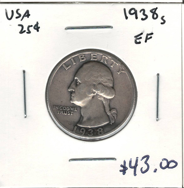 United States: 1938S 25 Cent  EF40