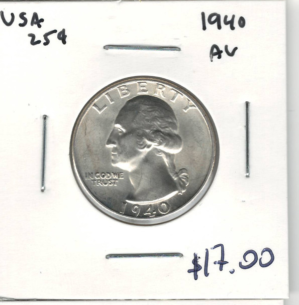 United States: 1940 25 Cent AU50
