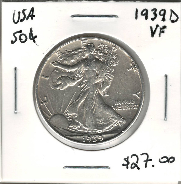 United States: 1939D 50 Cent VF20