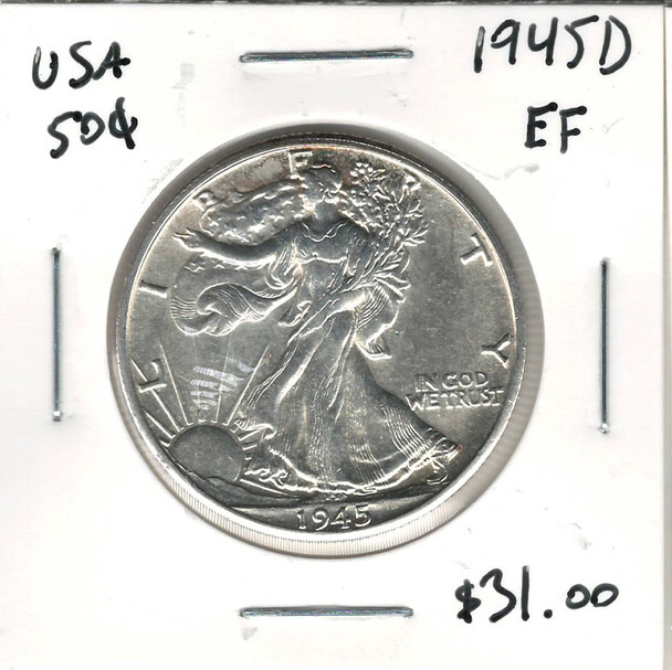 United States: 1945D 50 Cent EF40