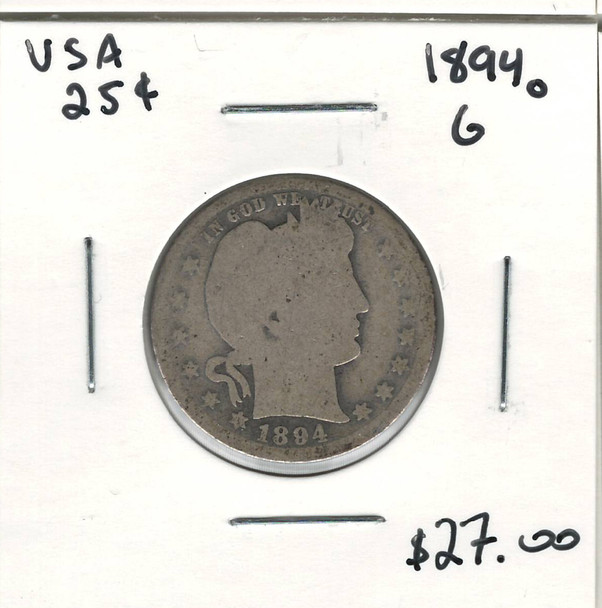 United States: 1894o 25 Cent  G4