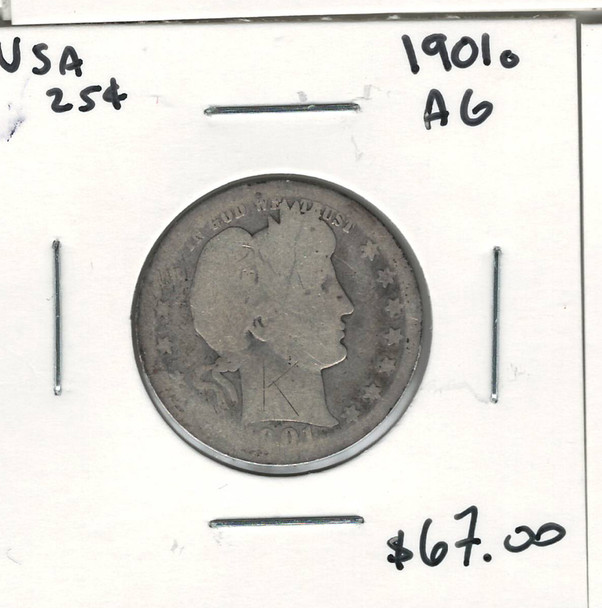 United States: 1901o 25 Cent AG3