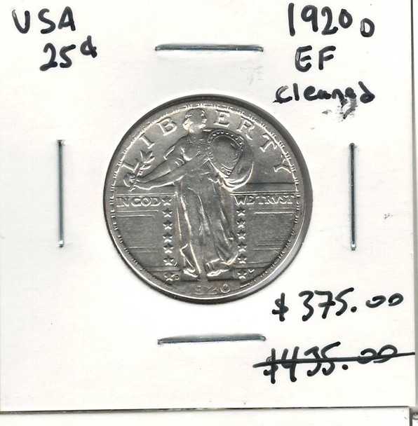 United States: 1920D 25 Cent EF40 Cleaned