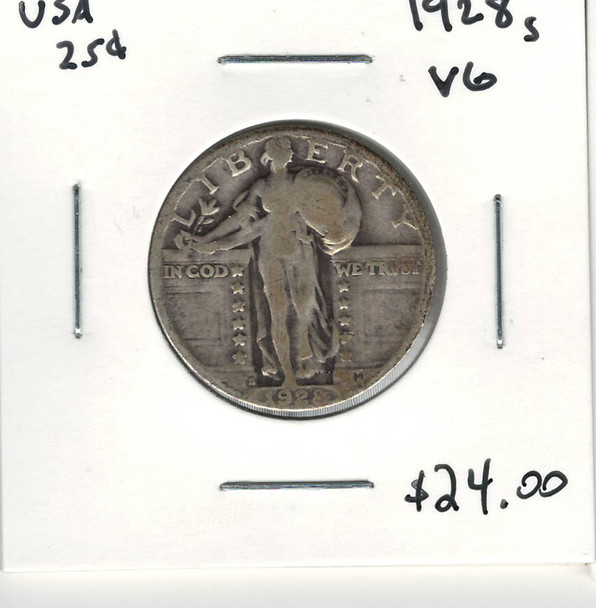 United States: 1928S 25 Cent VG8