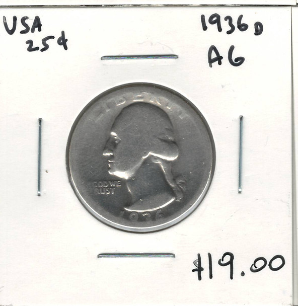 United States: 1936D 25 Cent AG3