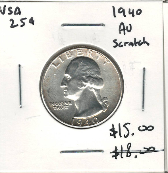 United States: 1940 25 Cent AU50 with Scratch