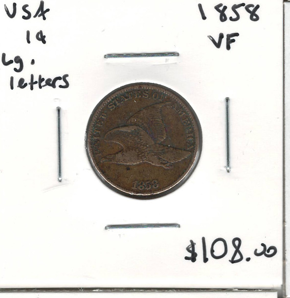 United States: 1858 1 Cent Large Letters VF20